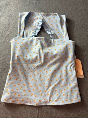 Blogilates - Ruffle Back Tank with Blue Citrus Print
